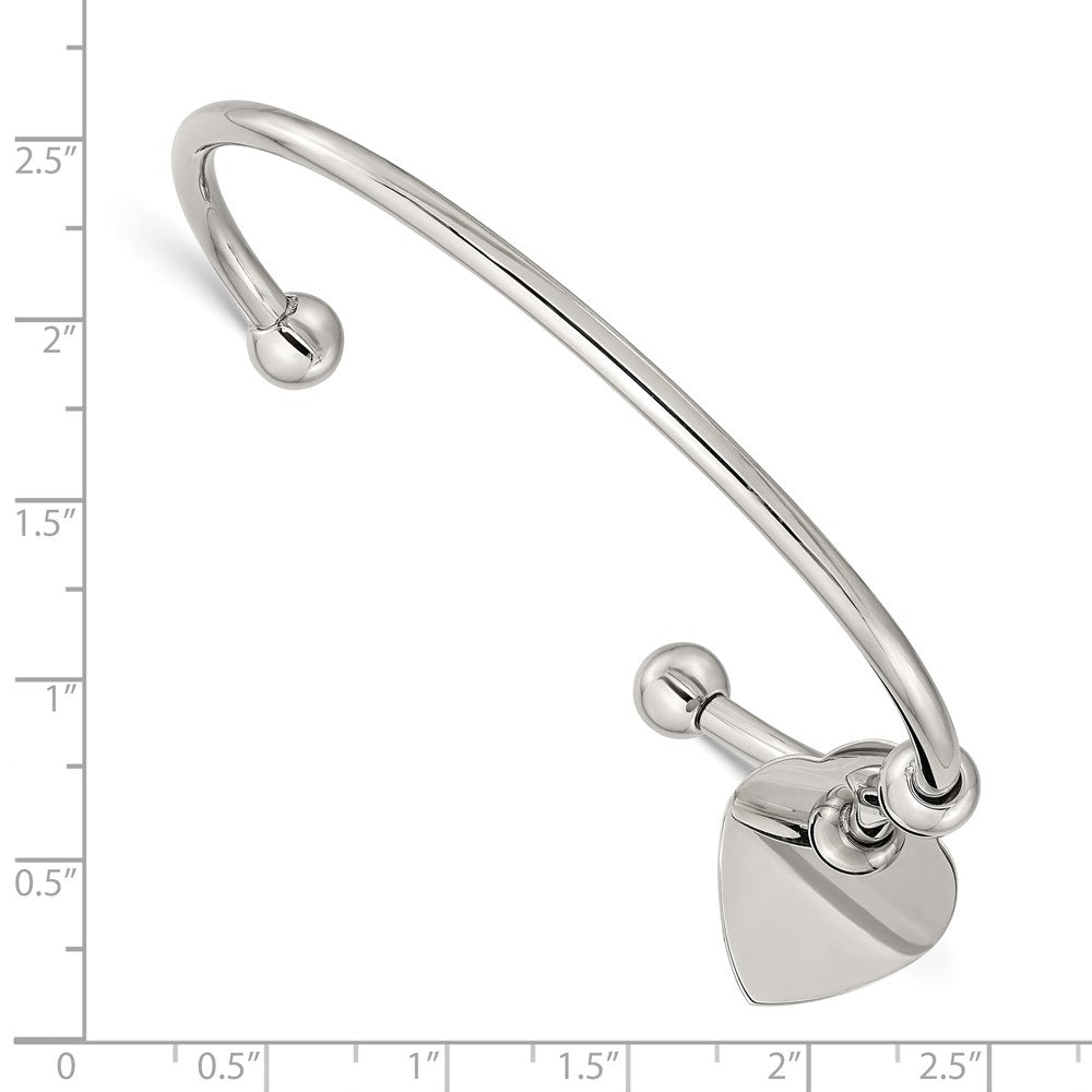 Stainless Steel Chisel Polished With Heart Charm Cuff Bangle