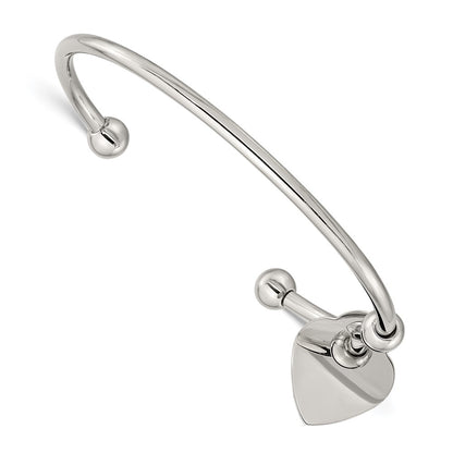 Stainless Steel Chisel Polished With Heart Charm Cuff Bangle