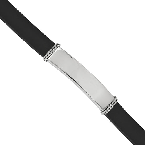 8 Inch Stainless Steel Polished Rubber Id Bracelet