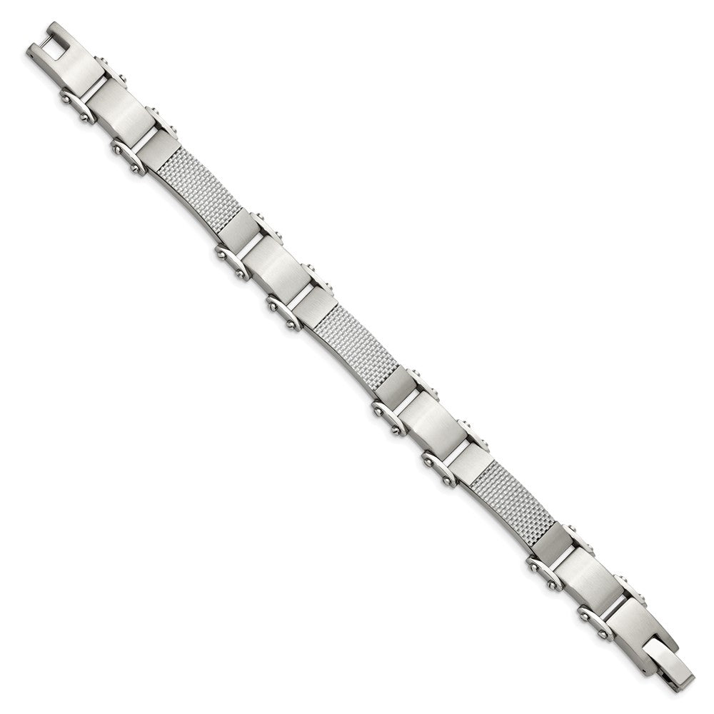 Stainless Steel Chisel Polished With Solid Grey Carbon Fiber 9 Inch Link Bracelet