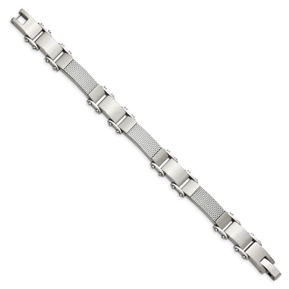 Stainless Steel Chisel Polished With Solid Grey Carbon Fiber 9 Inch Link Bracelet