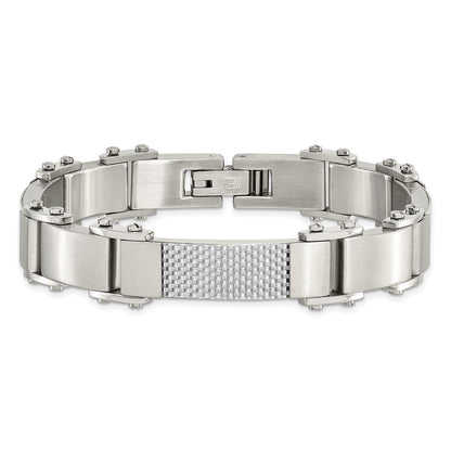 Stainless Steel Chisel Polished With Solid Grey Carbon Fiber 9 Inch Link Bracelet