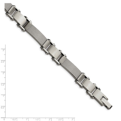 Stainless Steel Chisel Polished With Solid Grey Carbon Fiber 9 Inch Link Bracelet