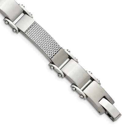 Stainless Steel Chisel Polished With Solid Grey Carbon Fiber 9 Inch Link Bracelet