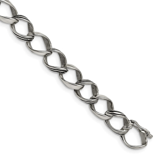 Stainless Steel Chisel Polished And Antiqued 8.25 Inch Fancy Link Bracelet