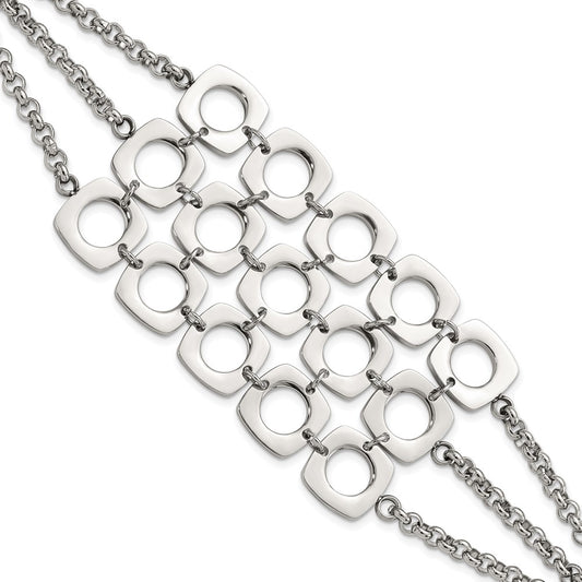 7.5 Inch Stainless Steel Polished Fancy Three Strand Square Toggle Bracelet