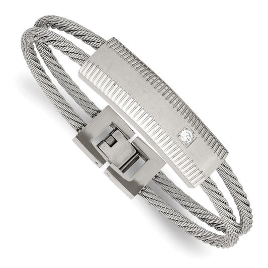 7 Inch Stainless Steel Polished And Brushed Cz Wire 7In Bracelet