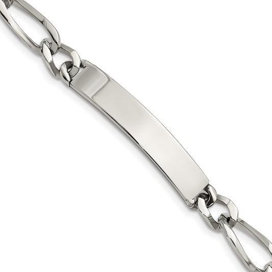 Stainless Steel Chisel Polished Figaro 9.25 Inch Id Bracelet