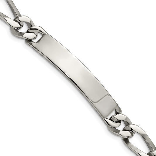 Stainless Steel Chisel Polished Figaro 9.25 Inch Large Id Bracelet