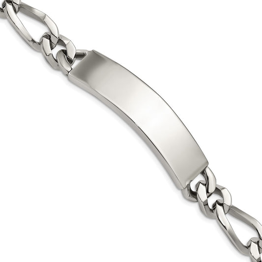 Stainless Steel Chisel Polished Figaro 9 Inch Large Id Bracelet
