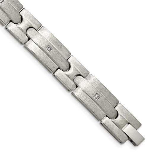 Stainless Steel Chisel Brushed With Cz 8.25 Inch Link Bracelet