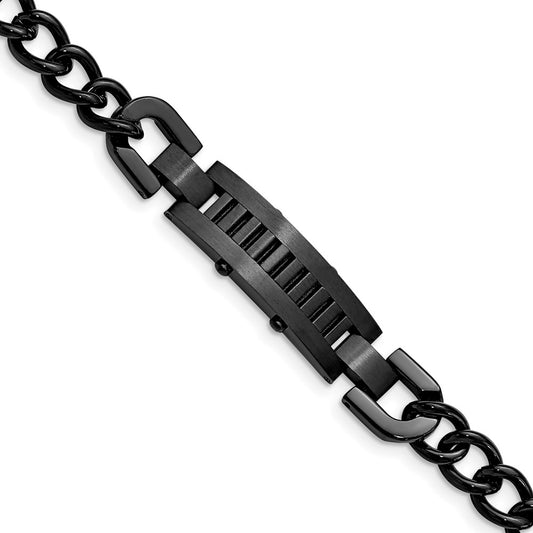 8.25 Inch Stainless Steel Brushed And Polished Black Ip-Plated 8.25In Bracelet