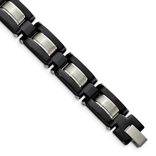 8 Inch Stainless Steel Brushed And Polished Black Ip-Plated 8In Bracelet