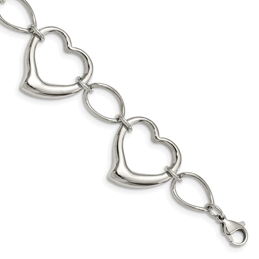 Stainless Steel Chisel Polished 7.75 Inch Heart Link Bracelet