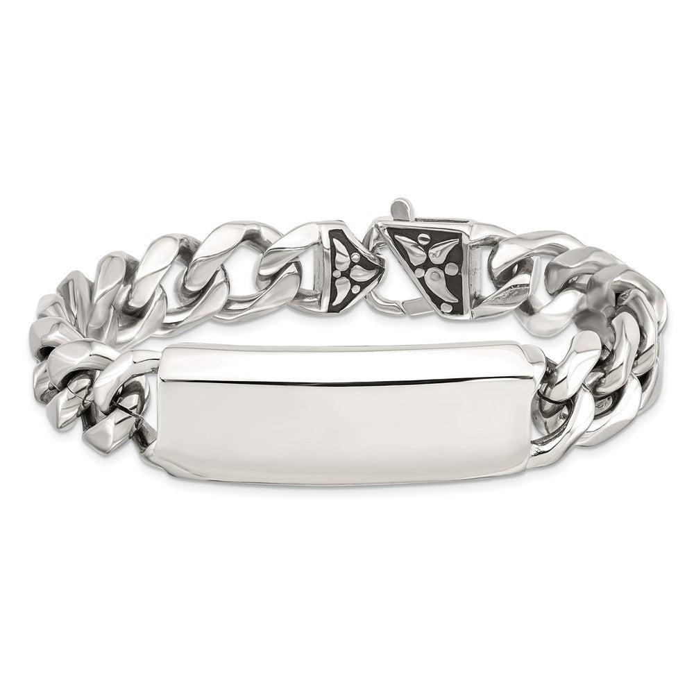 Stainless Steel Chisel Antiqued And Polished Curb Chain 8.75 Inch Id Bracelet