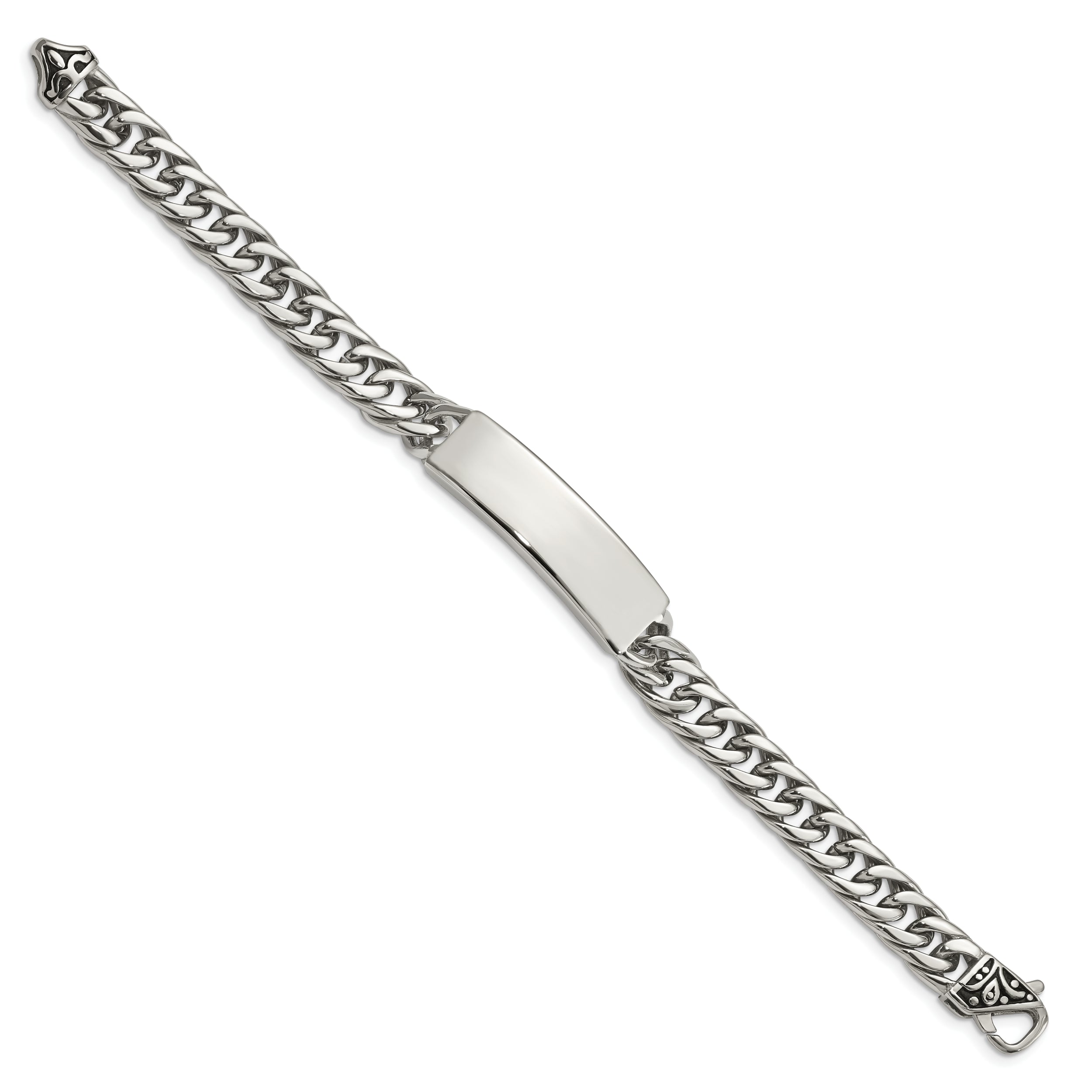 Stainless Steel Chisel Antiqued And Polished Curb Chain 8.5 Inch Id Bracelet