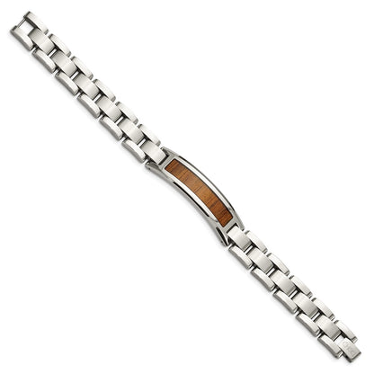 8.5 Inch Chisel Stainless Steel Brushed And Polished Enameled With Koa Wood Inlay 8.5In Link Id Bracelet