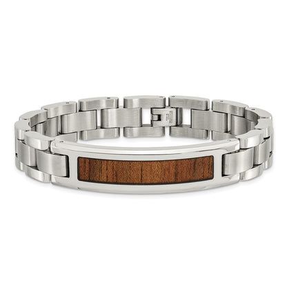 8.5 Inch Chisel Stainless Steel Brushed And Polished Enameled With Koa Wood Inlay 8.5In Link Id Bracelet