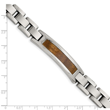 8.5 Inch Chisel Stainless Steel Brushed And Polished Enameled With Koa Wood Inlay 8.5In Link Id Bracelet