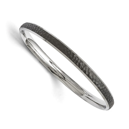 Stainless Steel Polished/Laser Cut Black Ip-Plated Hammered Bangle