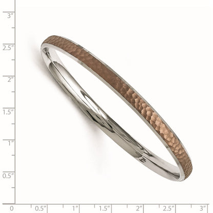 Stainless Steel Polished/Laser Cut Brown Ip-Plated Hammered Bangle
