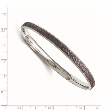 Stainless Steel Polished/Laser Cut Purple Ip-Plated Hammered Bangle