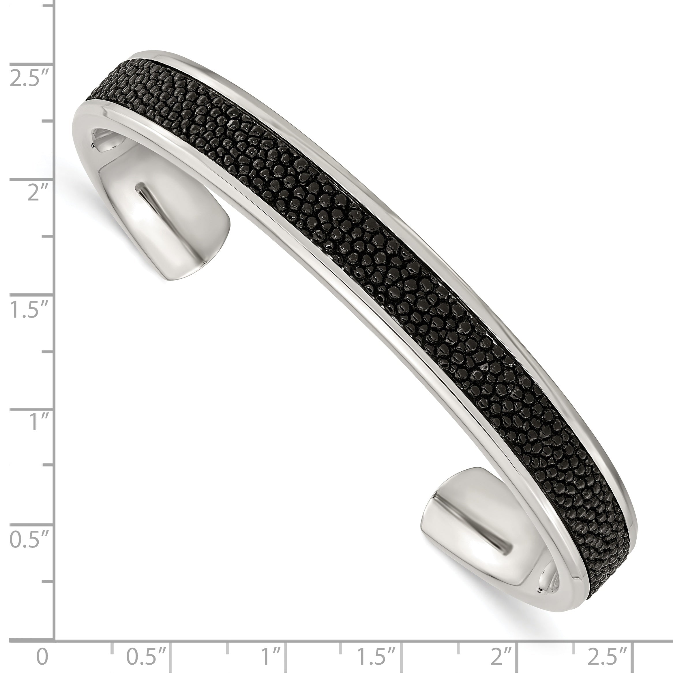 Stainless Steel Chisel Polished With Genuine Stingray Inlay Cuff Bangle