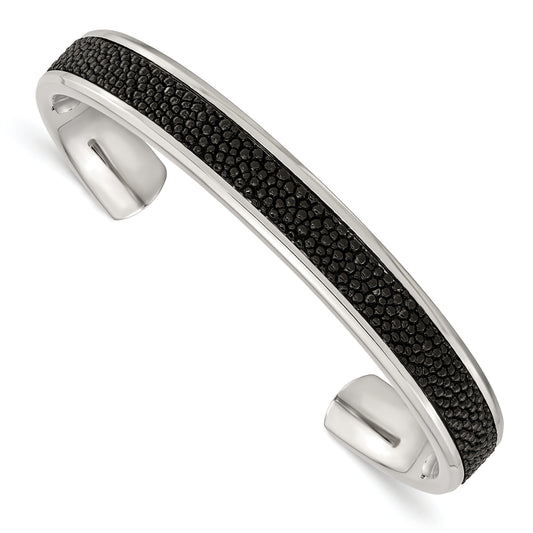 Stainless Steel Chisel Polished With Genuine Stingray Inlay Cuff Bangle