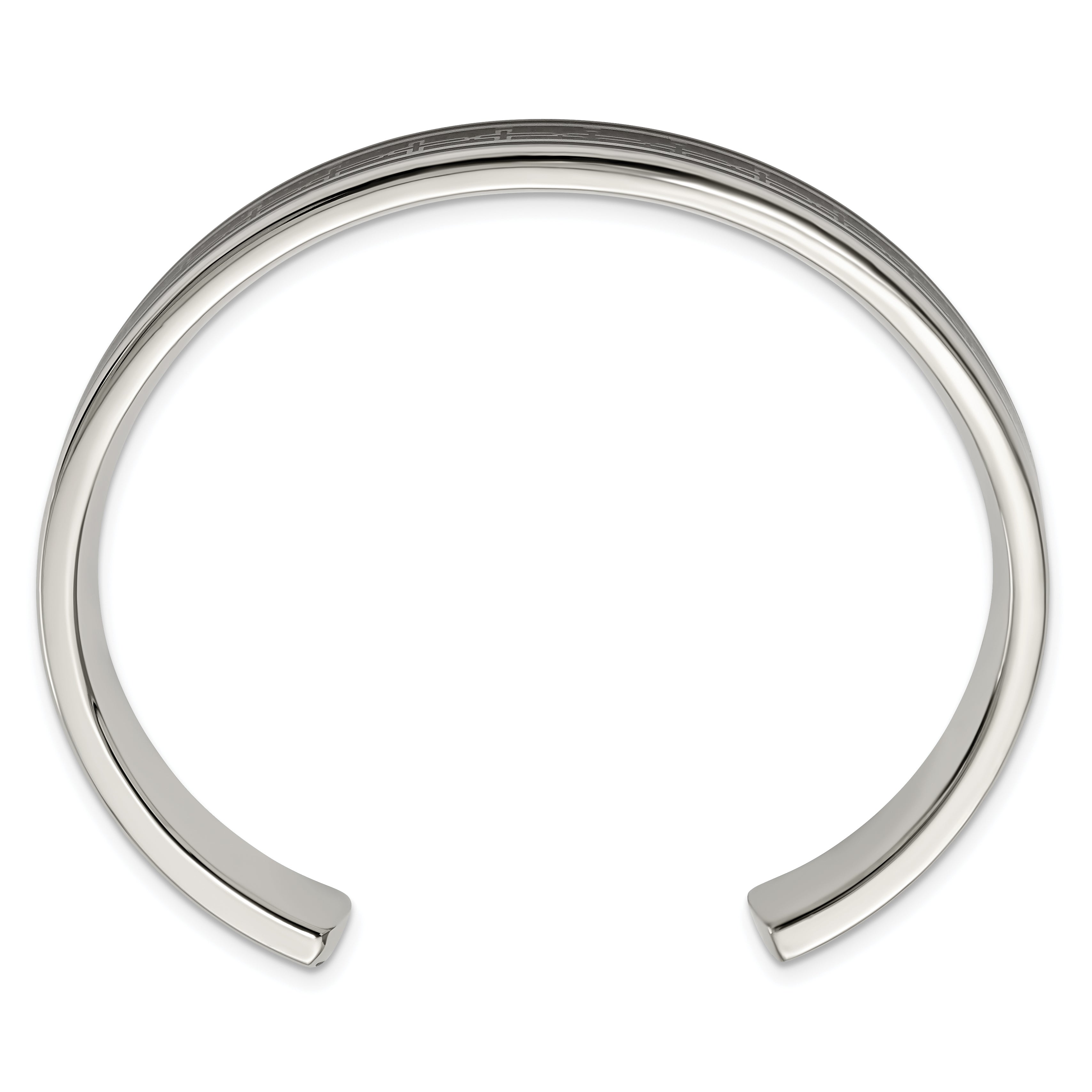 Stainless Steel Chisel Polished Black Ip-Plated With Carbon Fiber Inlay Cross Design Cuff Bangle