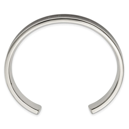 Stainless Steel Chisel Polished Black Ip-Plated With Carbon Fiber Inlay Cross Design Cuff Bangle