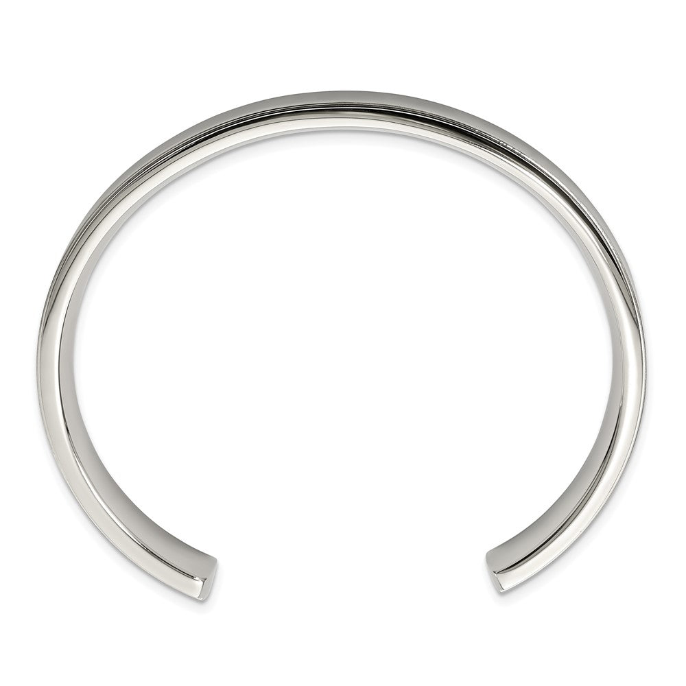 Stainless Steel Chisel Brushed And Polished Ridged Edge 11mm Cuff Bangle