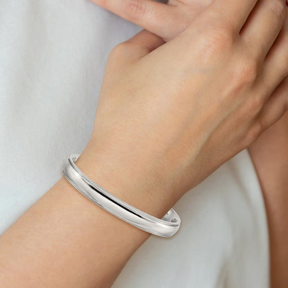 Stainless Steel Chisel Polished And Grooved 9mm Cuff Bangle
