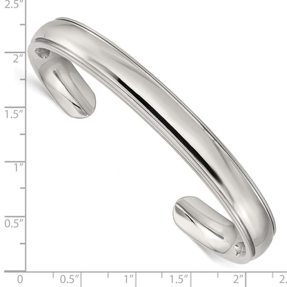 Stainless Steel Chisel Polished And Grooved 9mm Cuff Bangle