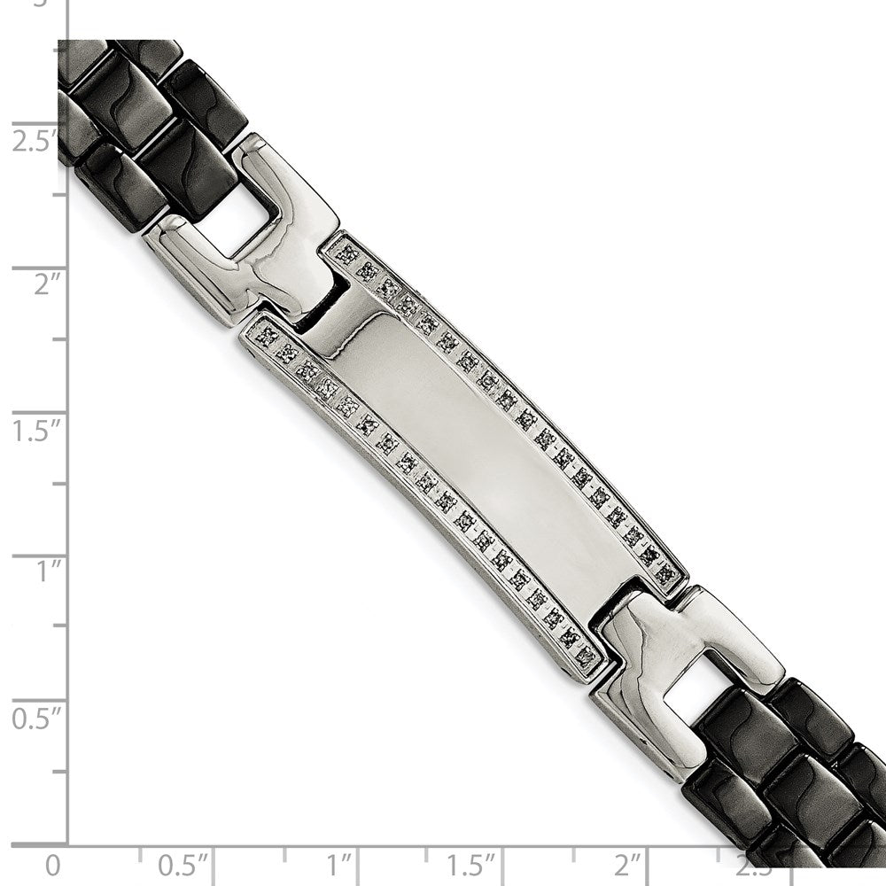 8.25 Inch Chisel Stainless Steel Polished With Black Ceramic And 1/4 Carat Diamond 8.75 Id Bracelet