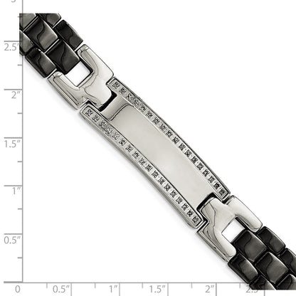 8.25 Inch Chisel Stainless Steel Polished With Black Ceramic And 1/4 Carat Diamond 8.75 Id Bracelet