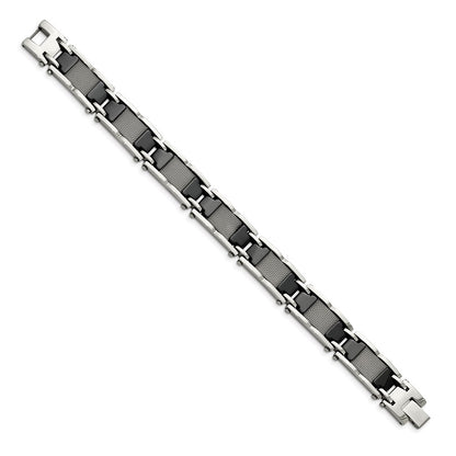 Stainless Steel Chisel Polished Mesh With Black Ceramic 8.25 Inch Link Bracelet