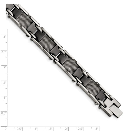 Stainless Steel Chisel Polished Mesh With Black Ceramic 8.25 Inch Link Bracelet
