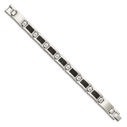Stainless Steel Chisel Polished Laser Cut With 1/5 Carat Diamond 8.25 Inch Bracelet