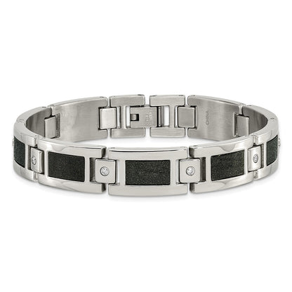 Stainless Steel Chisel Polished Laser Cut With 1/5 Carat Diamond 8.25 Inch Bracelet