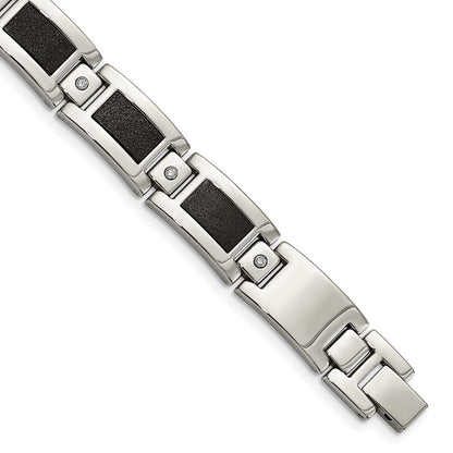 Stainless Steel Chisel Polished Laser Cut With 1/5 Carat Diamond 8.25 Inch Bracelet