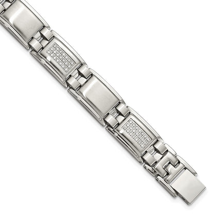 Stainless Steel Chisel Polished And Matte With 3/4 Carat Diamond 8.75 Inch Bracelet