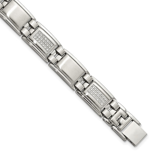 Stainless Steel Chisel Polished And Matte With 3/4 Carat Diamond 8.75 Inch Bracelet