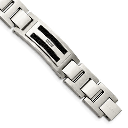 Stainless Steel Chisel Polished And Matte Black Ip-Plated With .05 Carat Diamond 8.75 Inch Bracelet