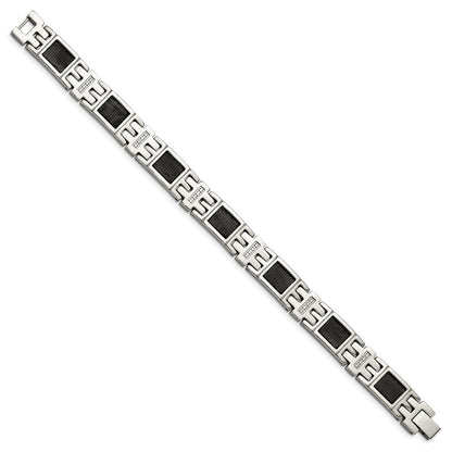 Stainless Steel Chisel Polished Black Ip-Plated Mesh With 1/3 Carat Diamond 8.75 Inch Bracelet