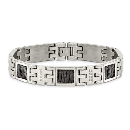 Stainless Steel Chisel Polished Black Ip-Plated Mesh With 1/3 Carat Diamond 8.75 Inch Bracelet
