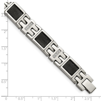 Stainless Steel Chisel Polished Black Ip-Plated Mesh With 1/3 Carat Diamond 8.75 Inch Bracelet