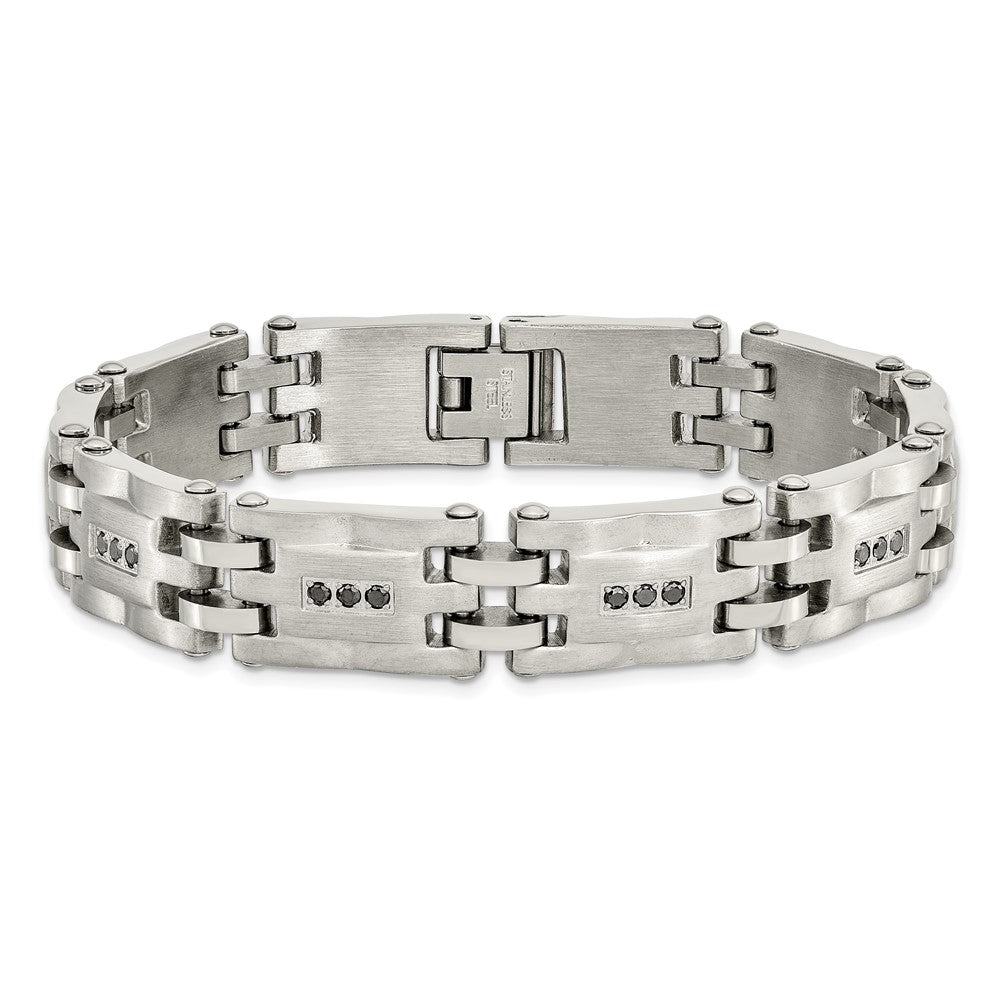 Stainless Steel Chisel Brushed And Polished With 3/4 Carat Diamond 8.5 Inch Bracelet