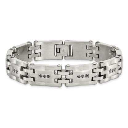 Stainless Steel Chisel Brushed And Polished With 3/4 Carat Diamond 8.5 Inch Bracelet