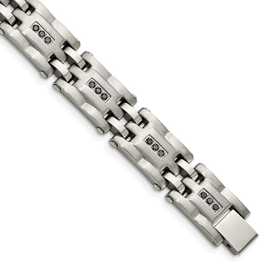 Stainless Steel Chisel Brushed And Polished With 3/4 Carat Diamond 8.5 Inch Bracelet