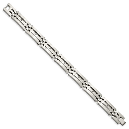 Stainless Steel Chisel Brushed And Polished With 1/10 Carat Diamond 8.75 Inch Bracelet